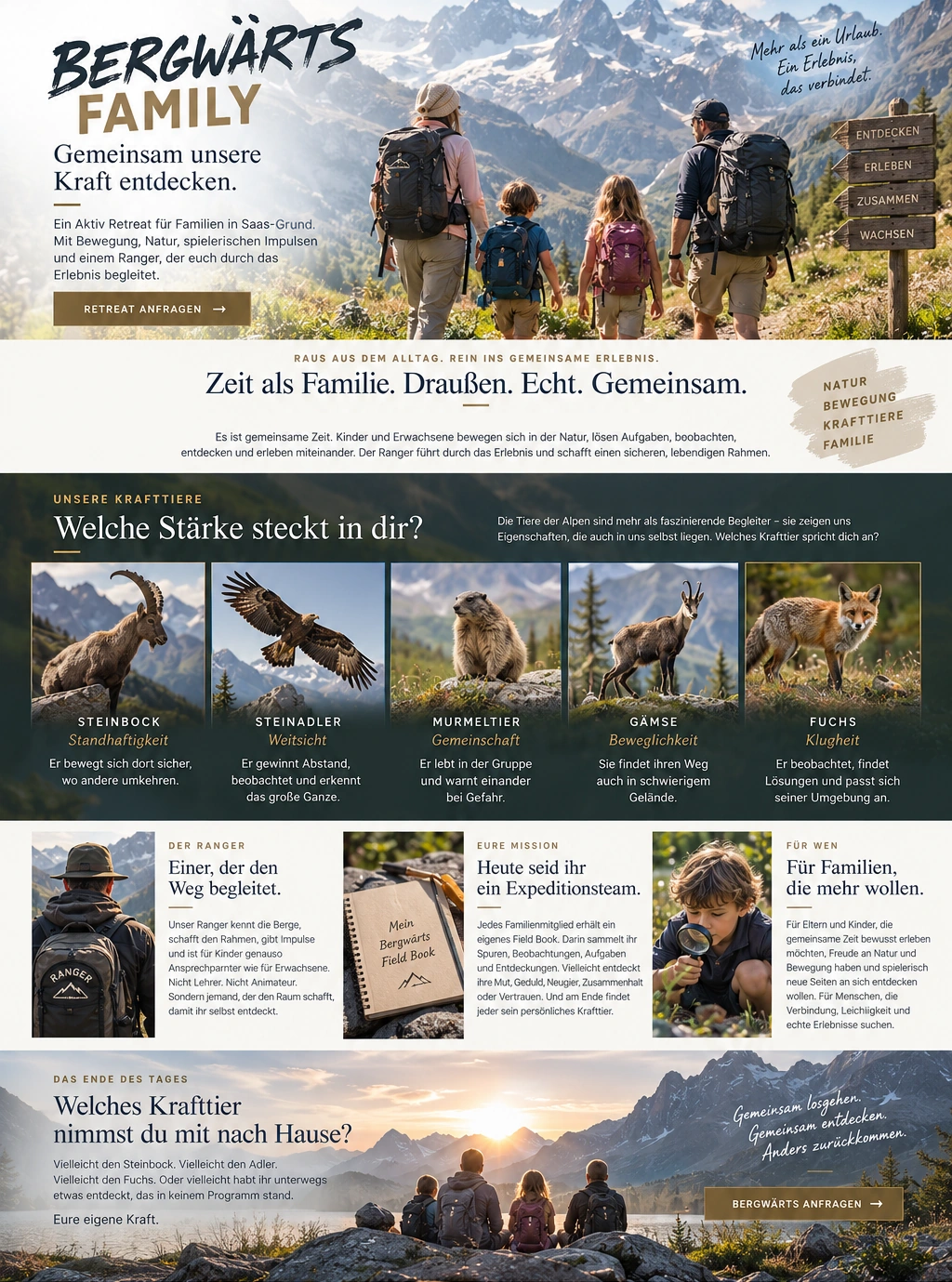 BERGWÄRTS FAMILY – Aktiv Retreat mit Ranger, Natur und Krafttieren.